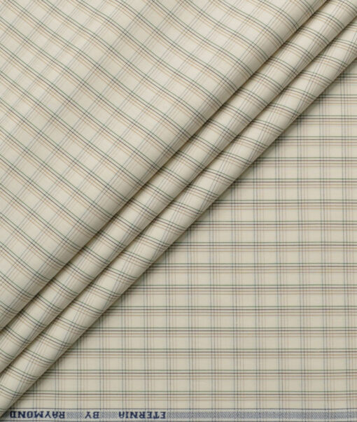 Raymond Men's 100% Cotton Checks  Unstitched Shirting Fabric (Cream & Brown) - Image 1