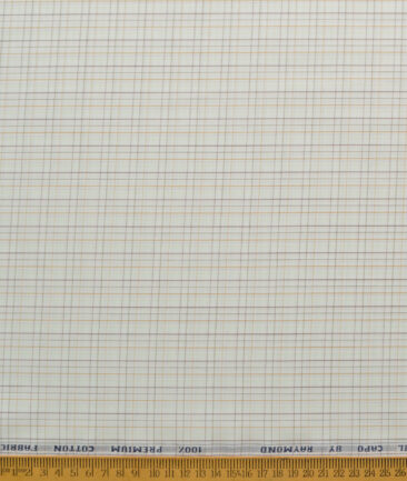 Raymond Men's 100% Cotton Checks  Unstitched Shirting Fabric (Off-White & Orange) - Image 5