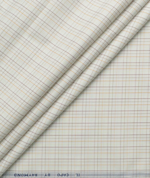Raymond Men's 100% Cotton Checks  Unstitched Shirting Fabric (Off-White & Orange) - Image 1