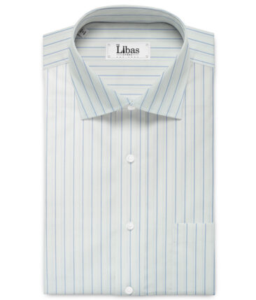 Raymond Men's 100% Cotton Striped  Unstitched Shirting Fabric (White & Blue) - Image 2