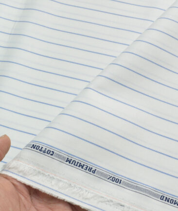 Raymond Men's 100% Cotton Striped  Unstitched Shirting Fabric (White & Blue) - Image 3
