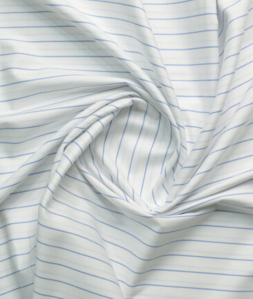 Raymond Men's 100% Cotton Striped  Unstitched Shirting Fabric (White & Blue) - Image 4
