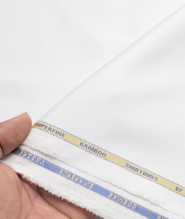 Cadini Men's Bamboo Solids  Unstitched Wrinkle Free Shirting Fabric (White)