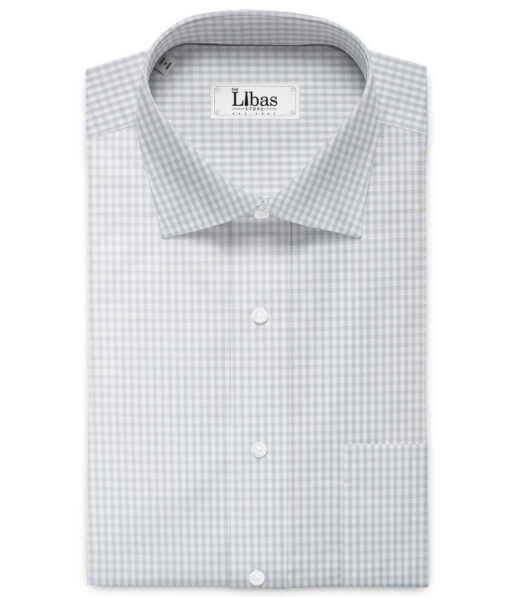 Cadini Men's Bamboo Checks  Unstitched Wrinkle Free Shirting Fabric (White & Grey)