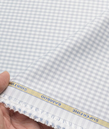 Cadini Men's Bamboo Checks  Unstitched Wrinkle Free Shirting Fabric (White & Grey)
