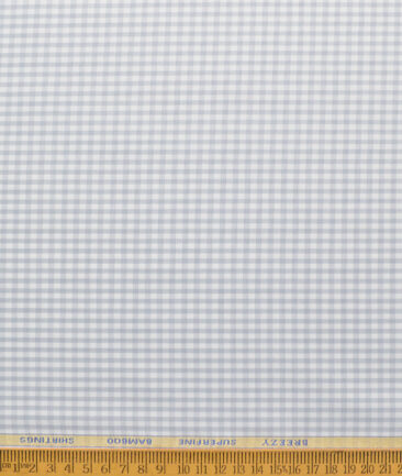 Cadini Men's Bamboo Checks  Unstitched Wrinkle Free Shirting Fabric (White & Grey)