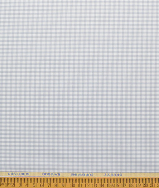 Cadini Men's Bamboo Checks  Unstitched Wrinkle Free Shirting Fabric (White & Grey)