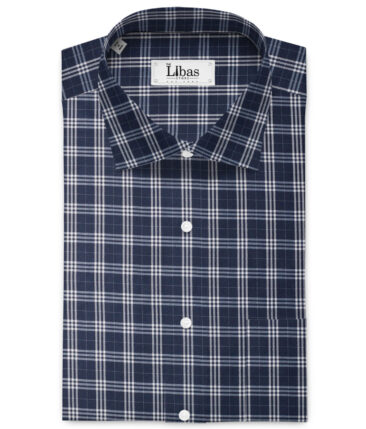 Cotton Fusion Men's Poly Cotton Checks  Unstitched Wrinkle Free Shirting Fabric (Dark Navy Blue)