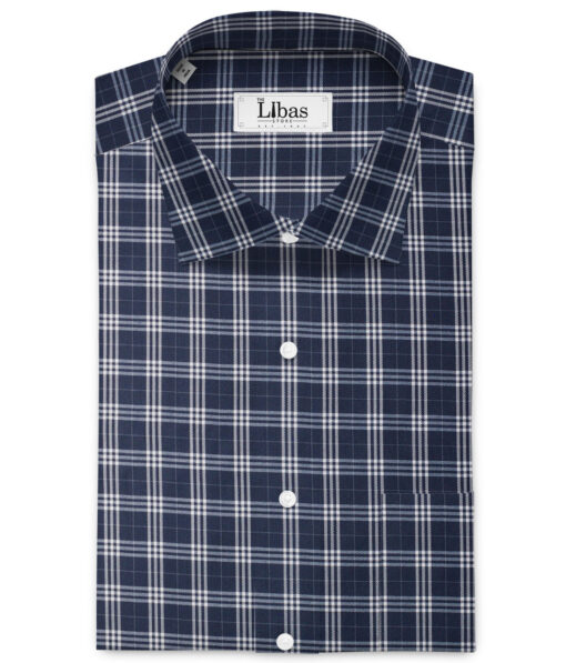 Cotton Fusion Men's Poly Cotton Checks  Unstitched Wrinkle Free Shirting Fabric (Dark Navy Blue)
