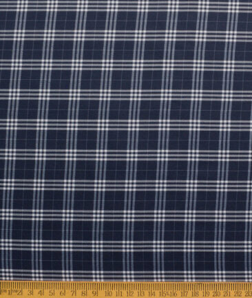 Cotton Fusion Men's Poly Cotton Checks  Unstitched Wrinkle Free Shirting Fabric (Dark Navy Blue)