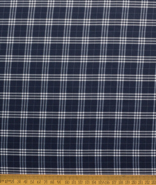 Cotton Fusion Men's Poly Cotton Checks  Unstitched Wrinkle Free Shirting Fabric (Dark Navy Blue)