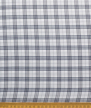 Cotton Fusion Men's Poly Cotton Checks  Unstitched Wrinkle Free Shirting Fabric (White & Blue)