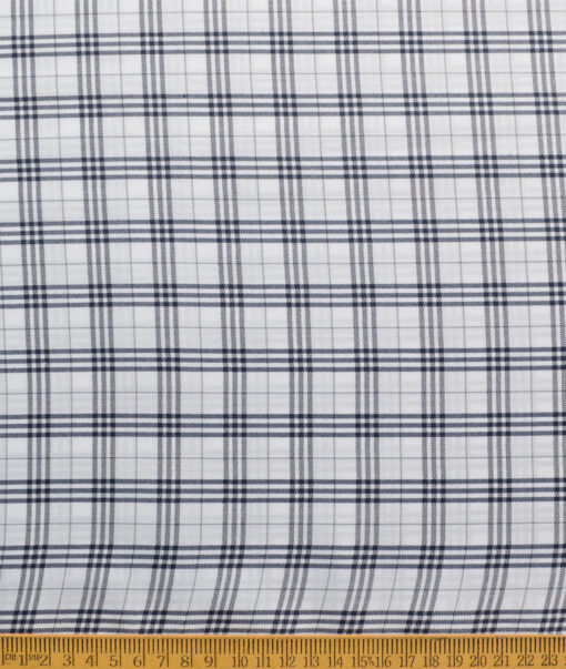 Cotton Fusion Men's Poly Cotton Checks  Unstitched Wrinkle Free Shirting Fabric (White & Blue)