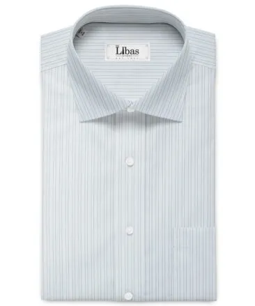Cotton Fusion Men's Poly Cotton Striped  Unstitched Wrinkle Free Shirting Fabric (Light Teal Blue)