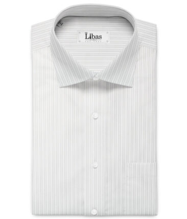 Cotton Fusion Men's Poly Cotton Striped  Unstitched Wrinkle Free Shirting Fabric (White & Grey)