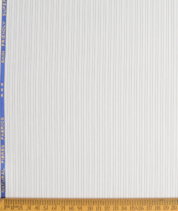 Cotton Fusion Men's Poly Cotton Striped  Unstitched Wrinkle Free Shirting Fabric (White & Grey)