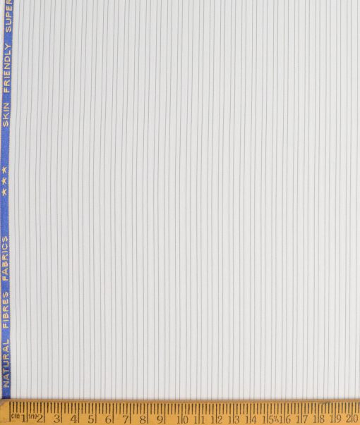 Cotton Fusion Men's Poly Cotton Striped  Unstitched Wrinkle Free Shirting Fabric (White & Grey)