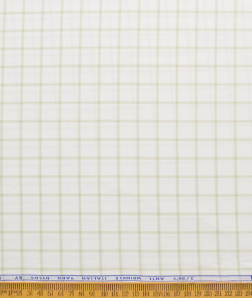 Ferricio Deitlo Men's Poly Cotton Checks  Unstitched Wrinkle Free Shirting Fabric (White & Green)