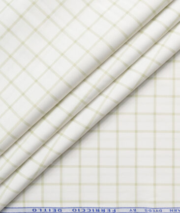 Ferricio Deitlo Men's Poly Cotton Checks  Unstitched Wrinkle Free Shirting Fabric (White & Green)
