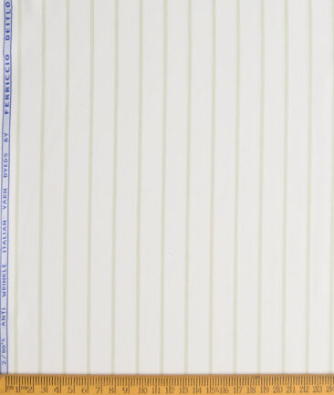 Ferricio Deitlo Men's Poly Cotton Striped  Unstitched Wrinkle Free Shirting Fabric (White & Green)