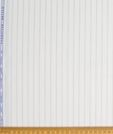 Ferricio Deitlo Men's Poly Cotton Striped  Unstitched Wrinkle Free Shirting Fabric (White & Grey)