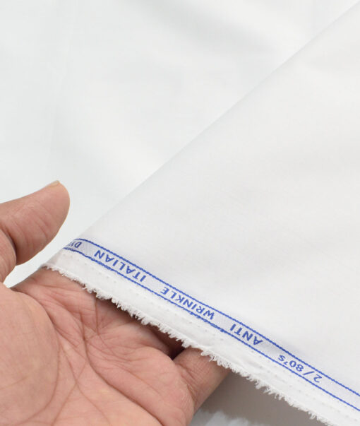 Ferricio Deitlo Men's Poly Cotton Solids  Unstitched Wrinkle Free Shirting Fabric (White)