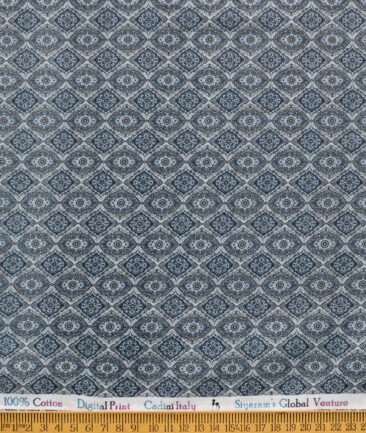 Cadini Men's Cotton Lawn Printed  Unstitched Kurta Fabric (Light Grey)