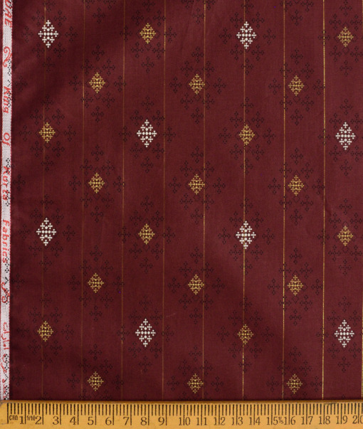 Navsari Men's Cotton Lawn Printed  Unstitched Kurta Fabric (Maroon)
