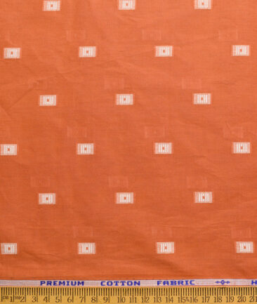 Solino Men's Cotton Lawn Self Design  Unstitched Kurta Fabric (Saffron Orange)