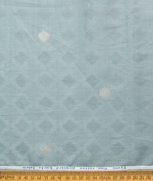 Solino Men's Cotton Lawn Self Design  Unstitched Kurta Fabric (Teal Blue)
