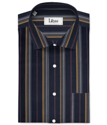 Nemesis Men's  Giza Cotton Striped  Unstitched Shirting Fabric (Dark Blue)