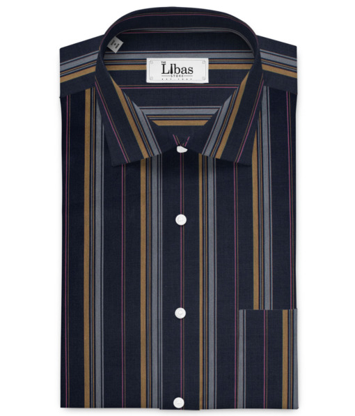 Nemesis Men's  Giza Cotton Striped  Unstitched Shirting Fabric (Dark Blue)