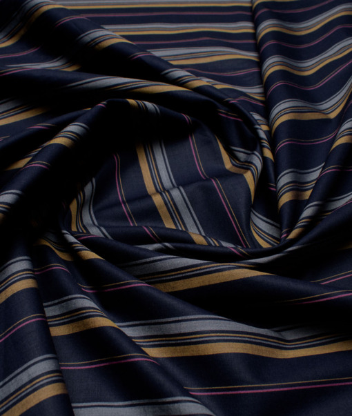 Nemesis Men's  Giza Cotton Striped  Unstitched Shirting Fabric (Dark Blue)