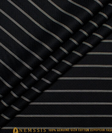 Nemesis Men's  Giza Cotton Striped  Unstitched Shirting Fabric (Black)