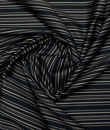 Nemesis Men's  Giza Cotton Striped  Unstitched Shirting Fabric (Dark Navy Blue)