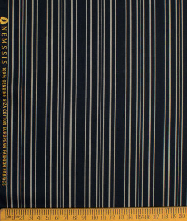 Nemesis Men's  Giza Cotton Striped  Unstitched Shirting Fabric (Dark Navy Blue)