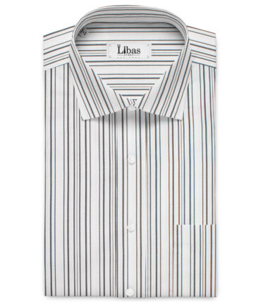 Nemesis Men's  Giza Cotton Striped  Unstitched Shirting Fabric (White)