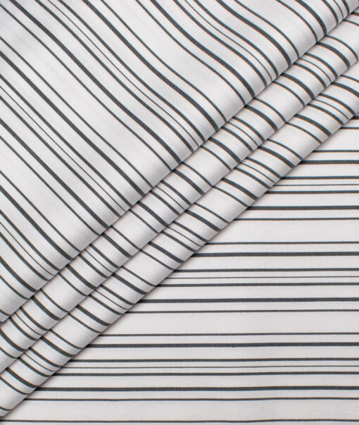 Nemesis Men's  Giza Cotton Striped  Unstitched Shirting Fabric (White)