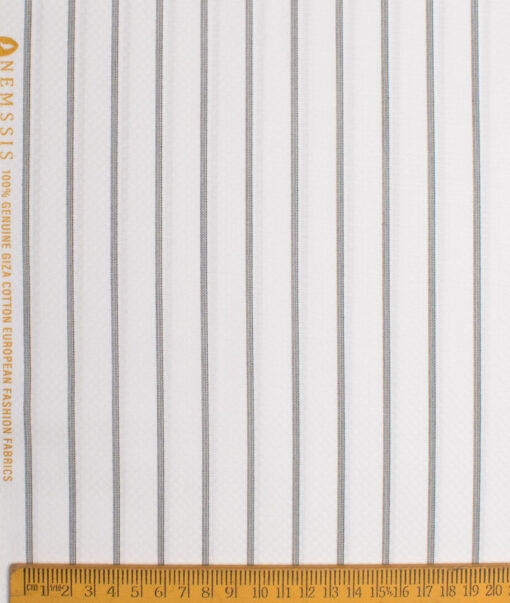 Nemesis Men's  Giza Cotton Striped  Unstitched Shirting Fabric (White)