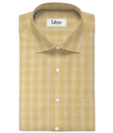 Siyaram's Men's Poly Cotton Checks  Unstitched Wrinkle Free Shirting Fabric (Latte Beige)