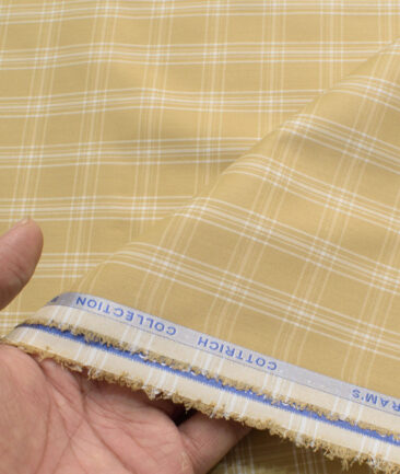 Siyaram's Men's Poly Cotton Checks  Unstitched Wrinkle Free Shirting Fabric (Latte Beige)