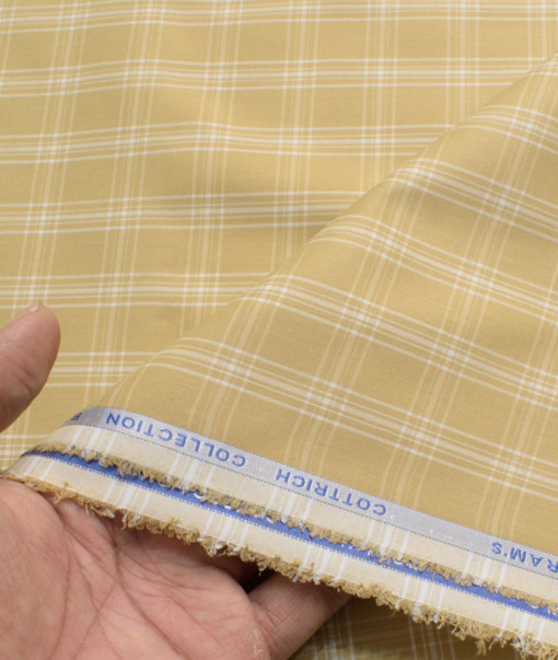Siyaram's Men's Poly Cotton Checks  Unstitched Wrinkle Free Shirting Fabric (Latte Beige)