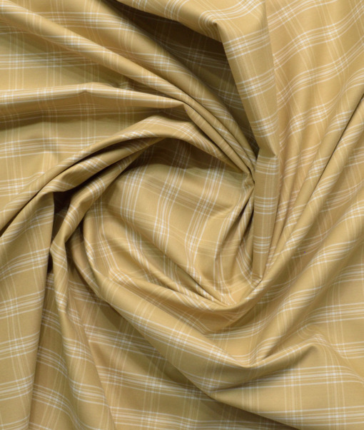 Siyaram's Men's Poly Cotton Checks  Unstitched Wrinkle Free Shirting Fabric (Latte Beige)