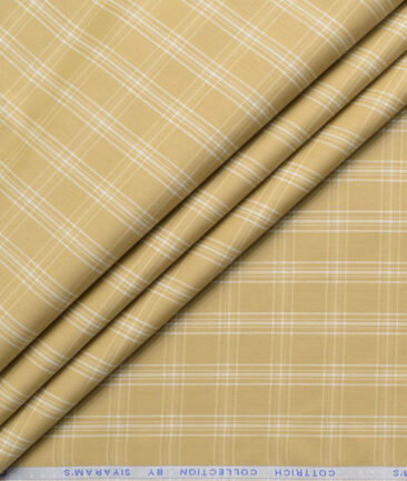 Siyaram's Men's Poly Cotton Checks  Unstitched Wrinkle Free Shirting Fabric (Latte Beige)