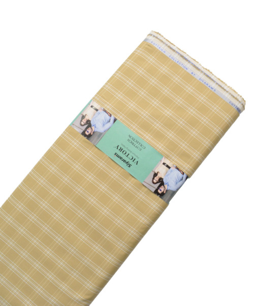 Siyaram's Men's Poly Cotton Checks  Unstitched Wrinkle Free Shirting Fabric (Latte Beige)