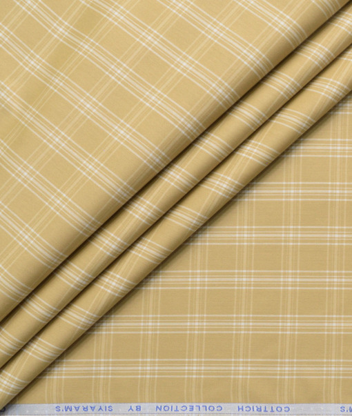 Siyaram's Men's Poly Cotton Checks  Unstitched Wrinkle Free Shirting Fabric (Latte Beige)