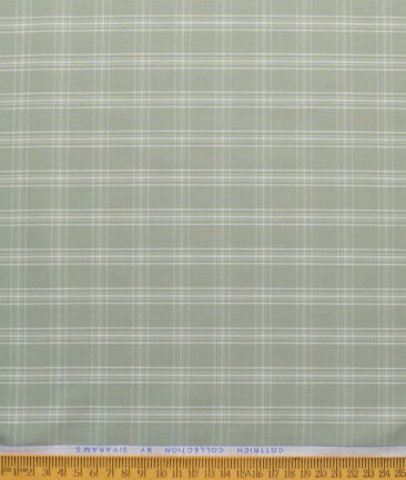 Siyaram's Men's Poly Cotton Checks  Unstitched Wrinkle Free Shirting Fabric (Light Olive Green)