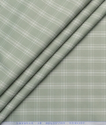 Siyaram's Men's Poly Cotton Checks  Unstitched Wrinkle Free Shirting Fabric (Light Olive Green)