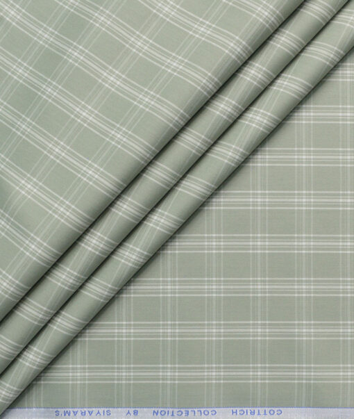 Siyaram's Men's Poly Cotton Checks  Unstitched Wrinkle Free Shirting Fabric (Light Olive Green)