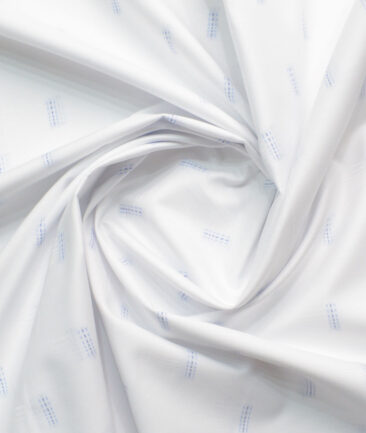 Siyaram's Men's Poly Cotton Self Design  Unstitched Wrinkle Free Shirting Fabric (White & Blue)